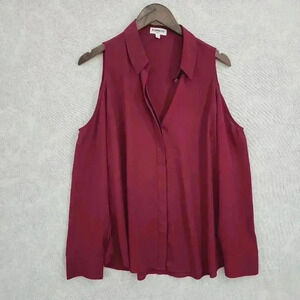 Express Slim Fit Cold Shoulder Ling sleeve Button up Chiffon Blouse L Red 3525P